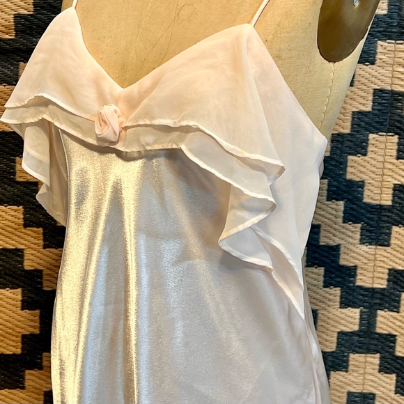 VINTAGE 80s pastel pink maxi nightgown ruffle floral coquette lingerie Victorian - Picture 11 of 16